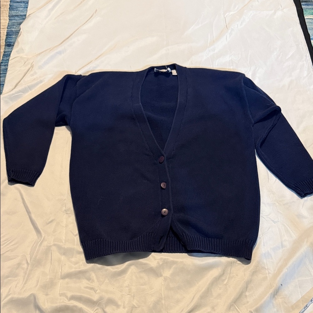 Nordstrom Brass Plum Navy Blue 100% Cotton Button Cardigan Small